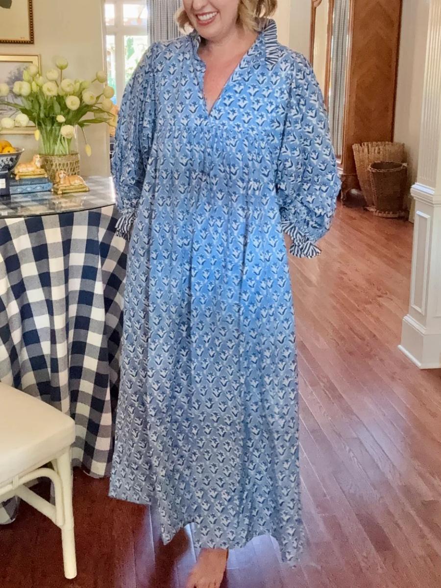 Newest Cotton Block Print Maxi Dress - allsose