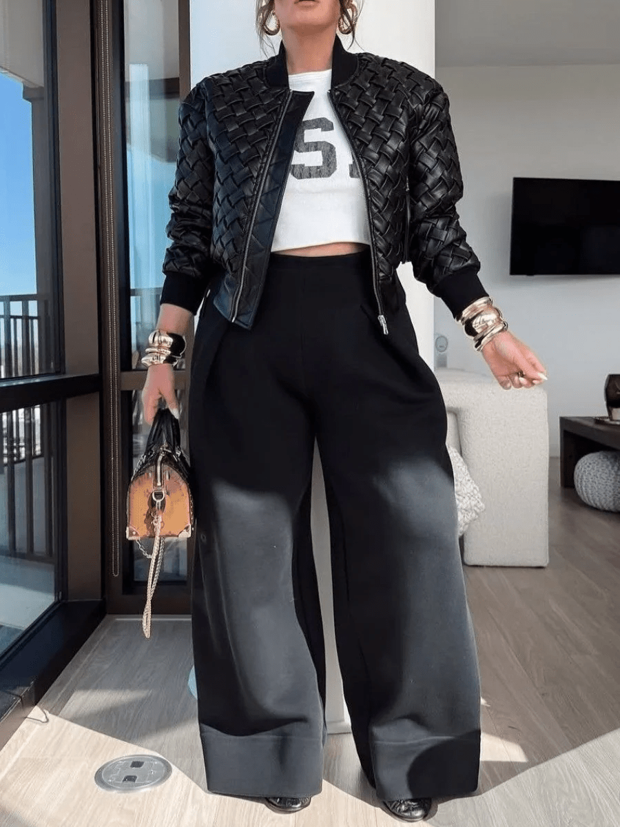 Ombre Black High - Waist Pleated Wide - Leg Pants - allsose