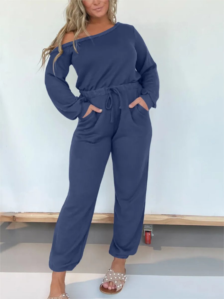 One Shoulder Solid Jumpsuit - allsose