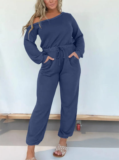 One Shoulder Solid Jumpsuit - allsose