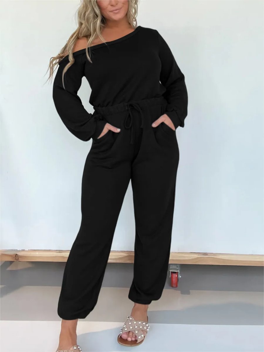 One Shoulder Solid Jumpsuit - allsose