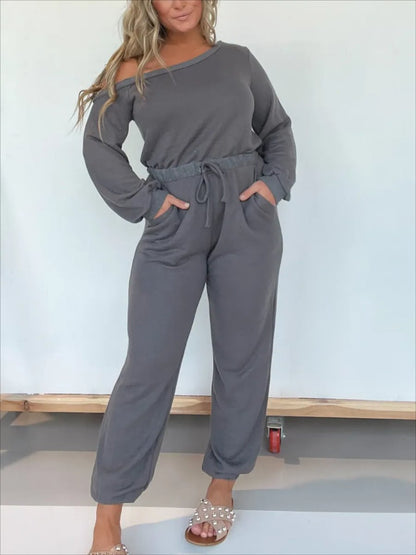 One Shoulder Solid Jumpsuit - allsose