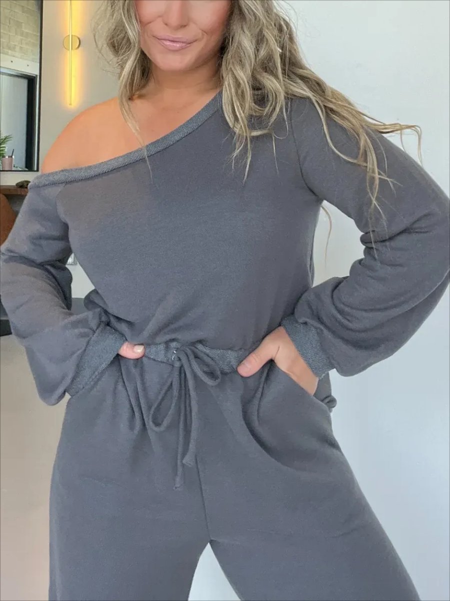 One Shoulder Solid Jumpsuit - allsose