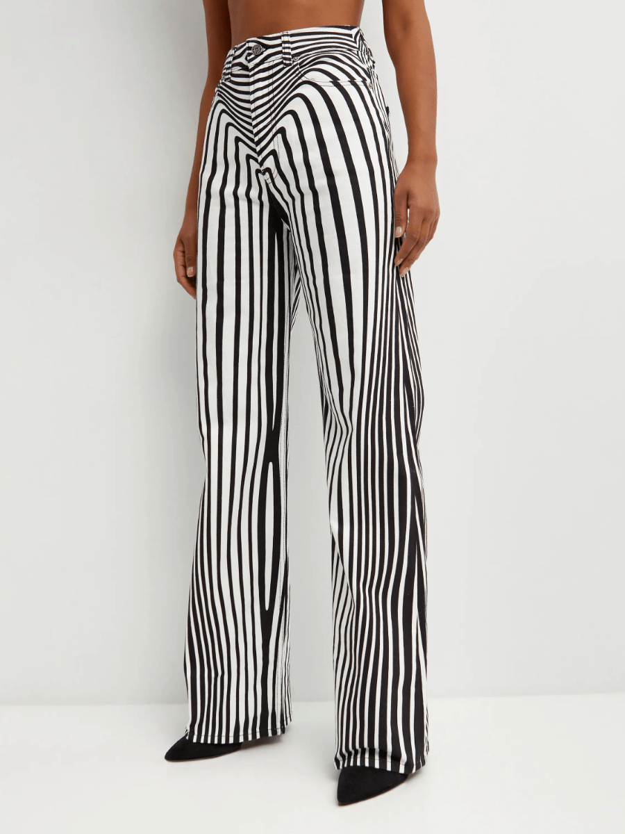 Optical Illusion Striped Wide - Leg Pants - allsose