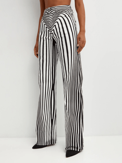 Optical Illusion Striped Wide - Leg Pants - allsose