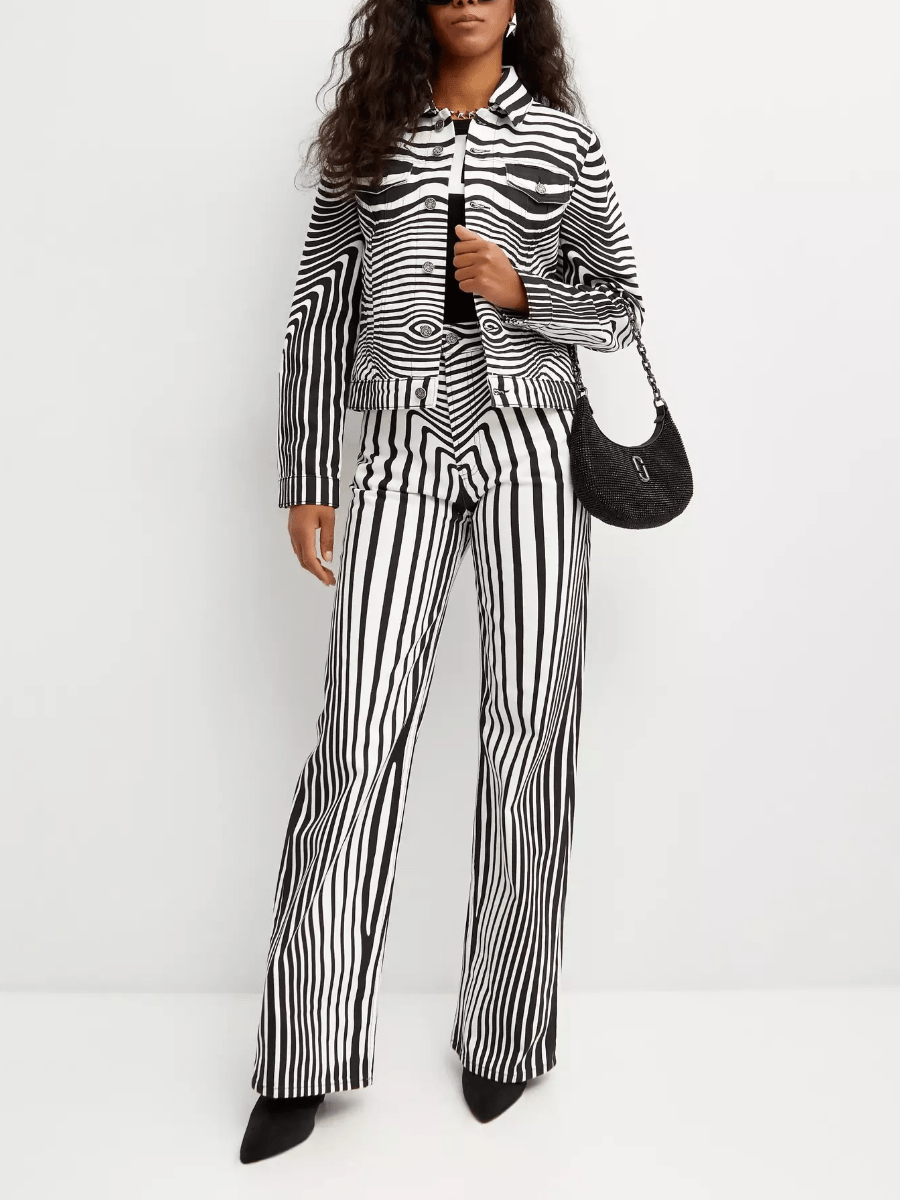 Optical Illusion Striped Wide - Leg Pants - allsose