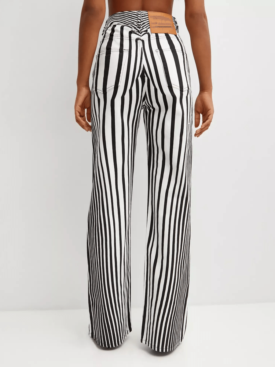 Optical Illusion Striped Wide - Leg Pants - allsose