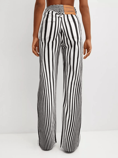 Optical Illusion Striped Wide - Leg Pants - allsose