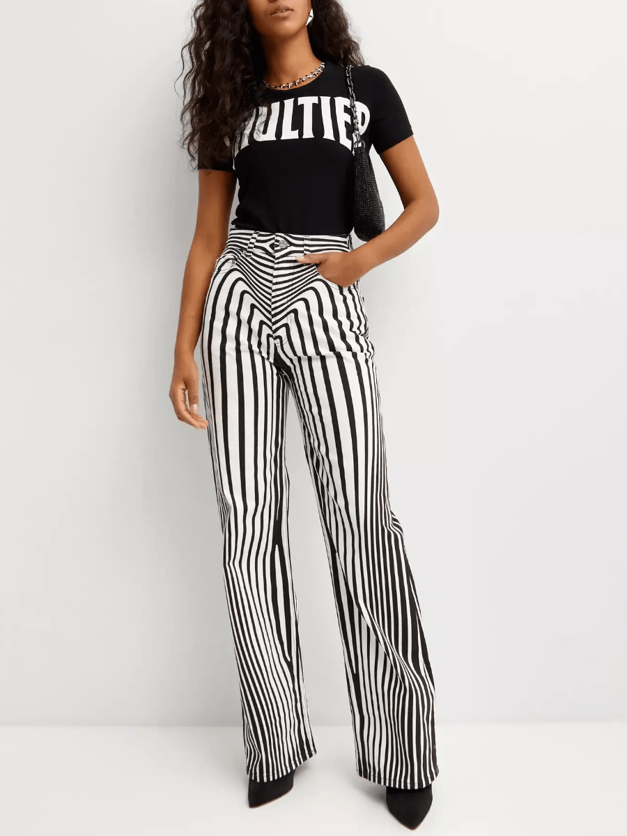 Optical Illusion Striped Wide - Leg Pants - allsose