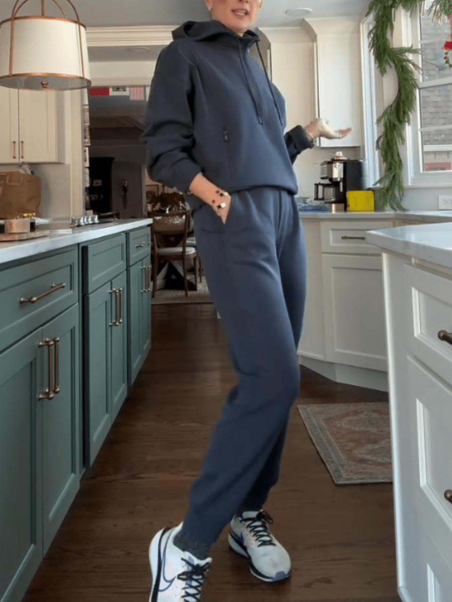 Oversized Navy Fleece Loungewear Set (Hoodie Pants) - allsose