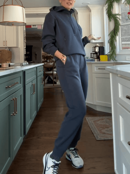 Oversized Navy Fleece Loungewear Set (Hoodie Pants) - allsose