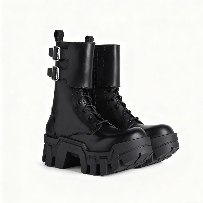 Oversized Platform Buckle Boots - allsose