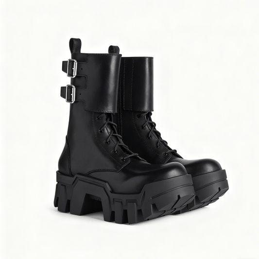 Oversized Platform Buckle Boots - allsose