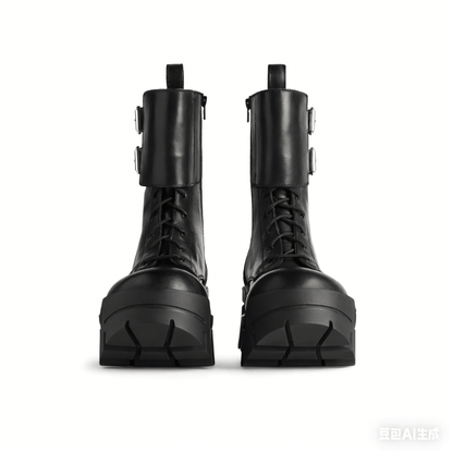 Oversized Platform Buckle Boots - allsose