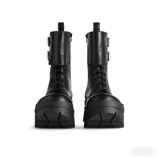 Oversized Platform Buckle Boots - allsose