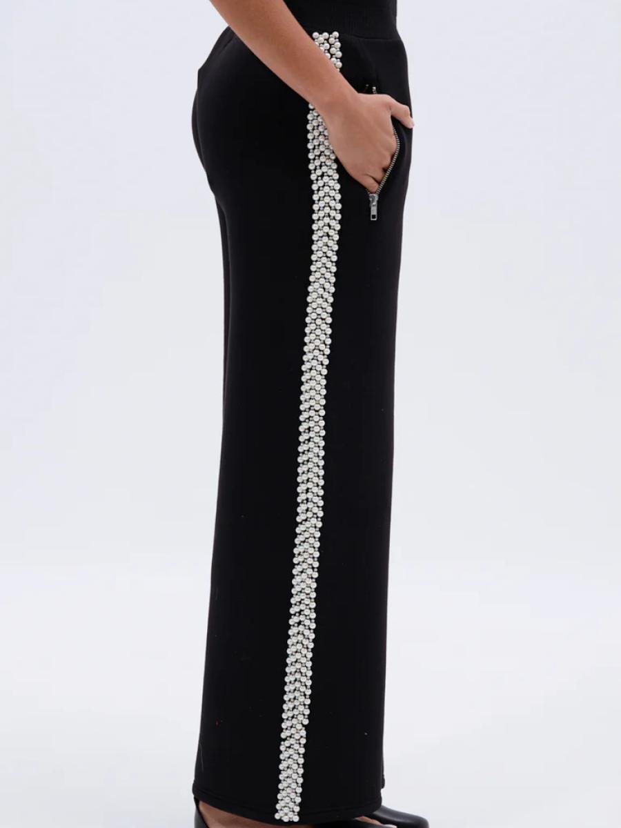 Pearl - Trimmed Wide - Leg Sweatpants - allsose