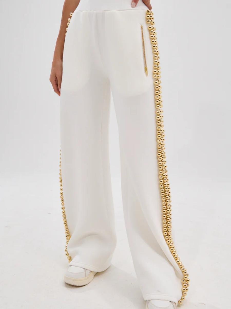 Pearl - Trimmed Wide - Leg Sweatpants - allsose