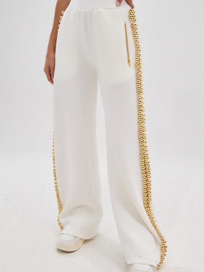 Pearl - Trimmed Wide - Leg Sweatpants - allsose