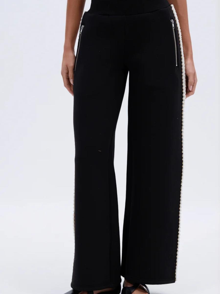 Pearl - Trimmed Wide - Leg Sweatpants - allsose