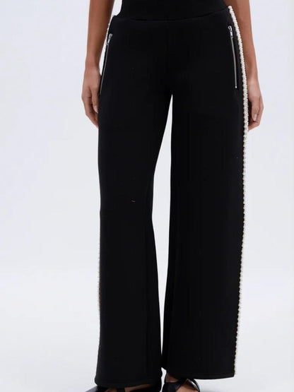 Pearl - Trimmed Wide - Leg Sweatpants - allsose