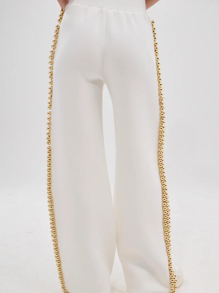 Pearl - Trimmed Wide - Leg Sweatpants - allsose