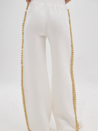 Pearl - Trimmed Wide - Leg Sweatpants - allsose