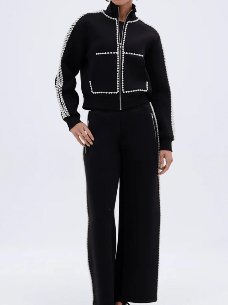 Pearl - Trimmed Wide - Leg Sweatpants - allsose