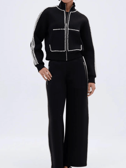 Pearl - Trimmed Wide - Leg Sweatpants - allsose