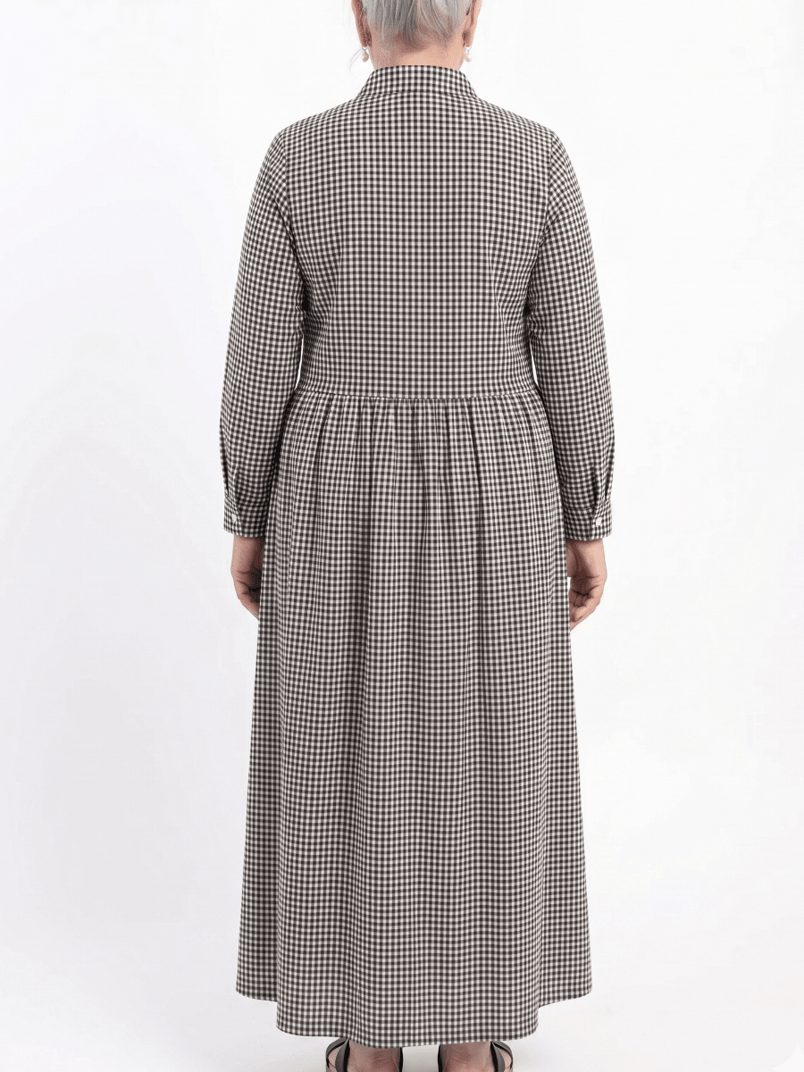 Plus Size Black & White Gingham Button - Down Maxi Shirt Dress - allsose