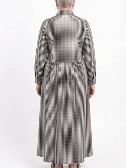 Plus Size Black & White Gingham Button - Down Maxi Shirt Dress - allsose