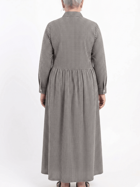 Plus Size Black & White Gingham Button - Down Maxi Shirt Dress - allsose