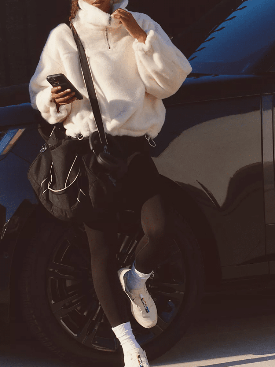 Plush Faux Fur Half - Zip Sweater – Cream Casual Outerwear - allsose