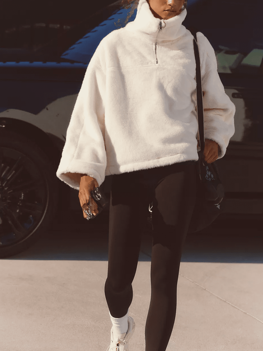 Plush Faux Fur Half - Zip Sweater – Cream Casual Outerwear - allsose