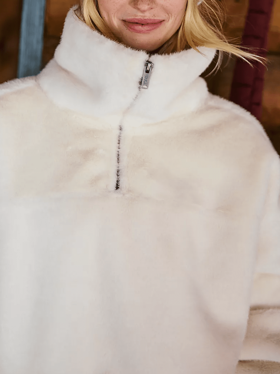 Plush Faux Fur Half - Zip Sweater – Cream Casual Outerwear - allsose