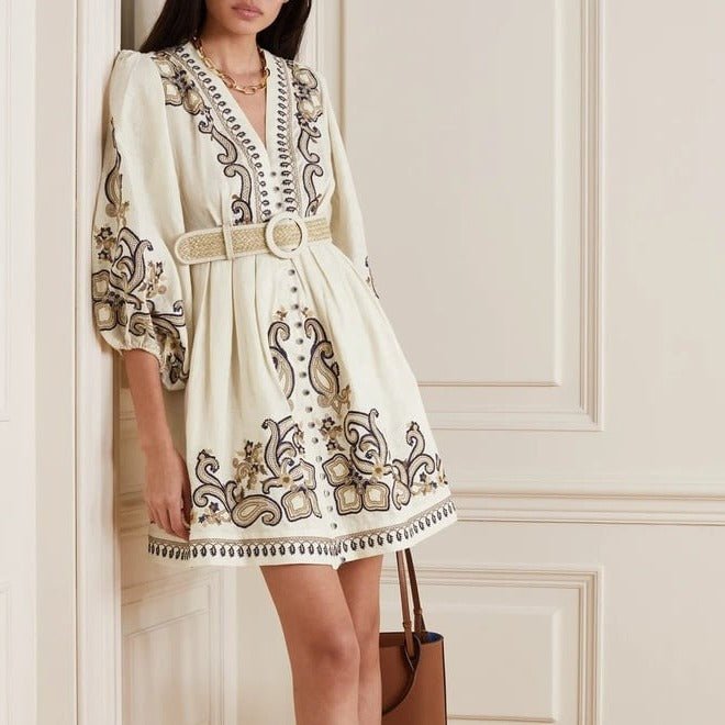 Printed Belted Dress - allsose