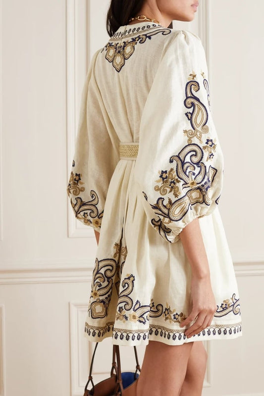 Printed Belted Dress - allsose