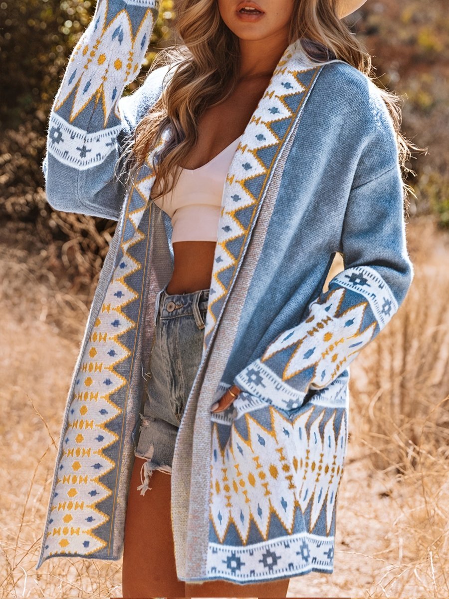 Printed Casual Long Sleeve Knit Cardigan - allsose