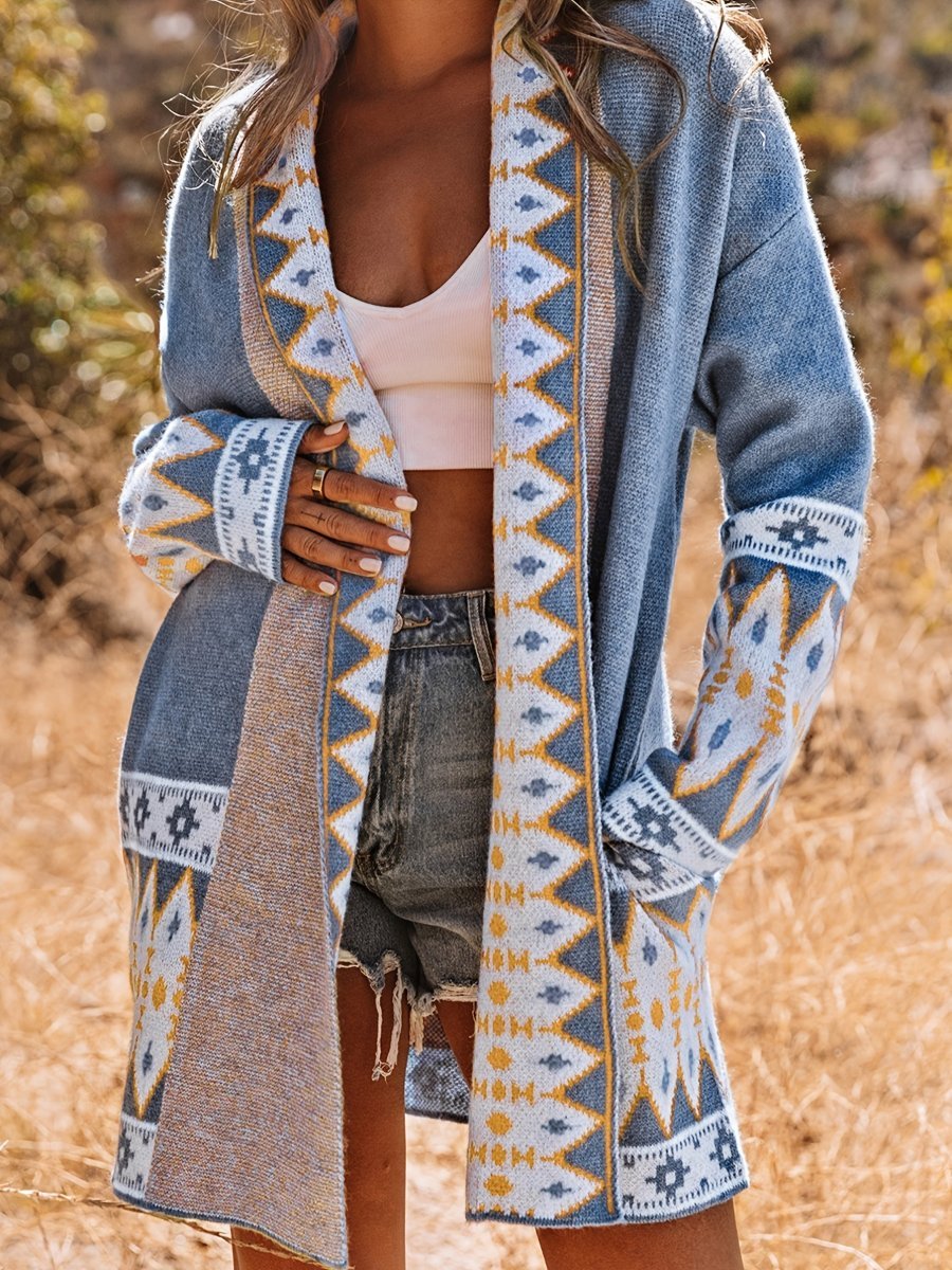 Printed Casual Long Sleeve Knit Cardigan - allsose