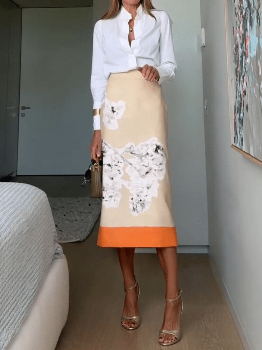 Printed Linen Skirt - allsose