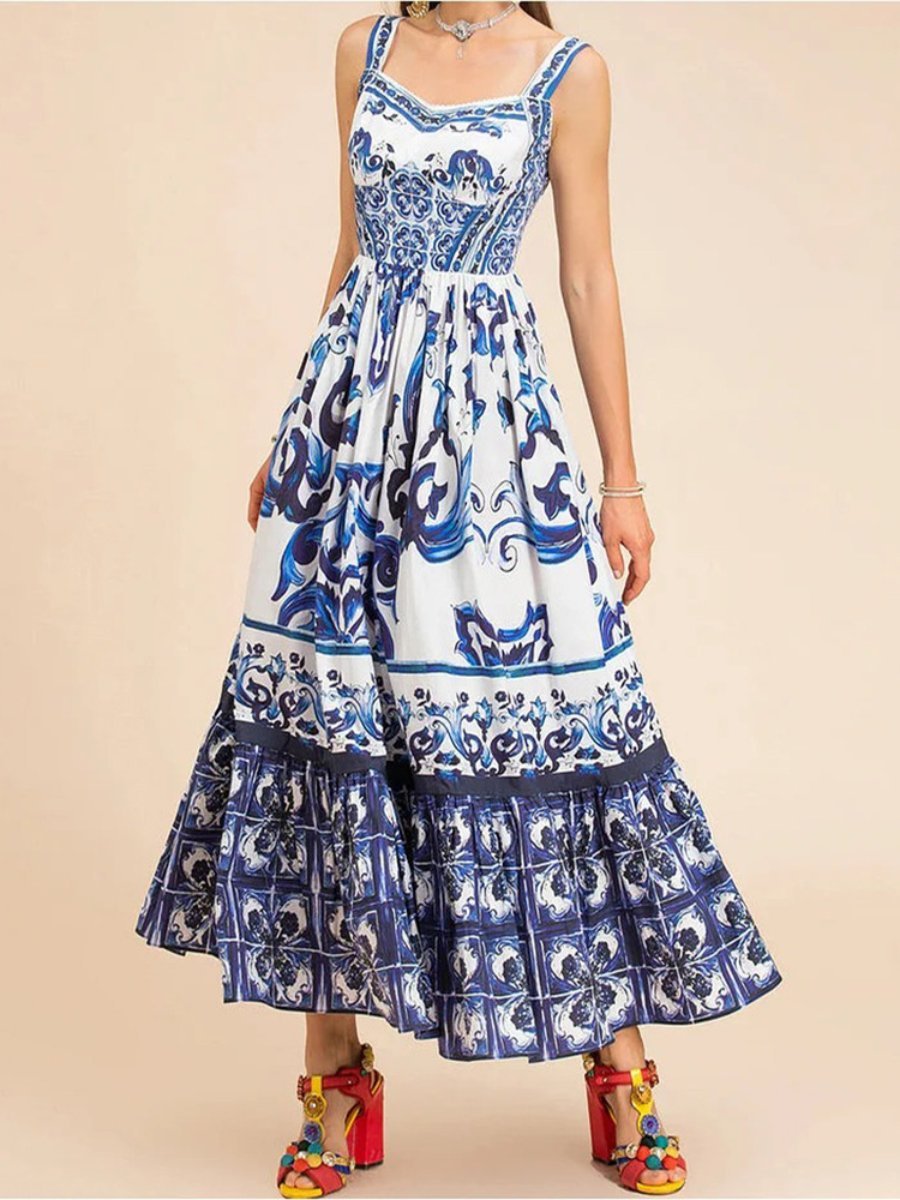 Printed Sling Dress - allsose
