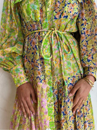 Printing Lantern Sleeve Dress - allsose