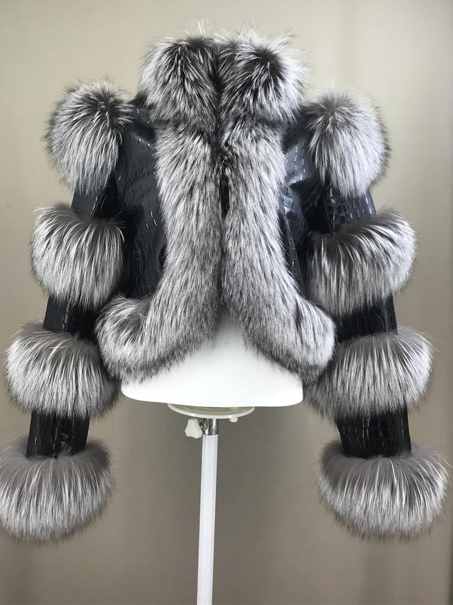 PU Patchwork Faux Fox Fur Coat - allsose