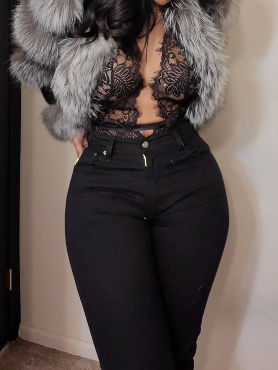 PU Patchwork Faux Fox Fur Coat - allsose