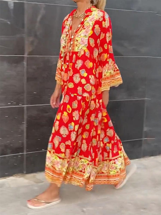 RED LONG - SLEEVED DRESS - allsose