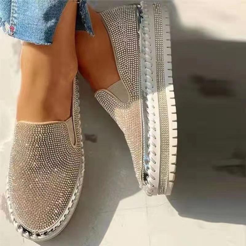 Rhinestone Platform Loafers - allsose