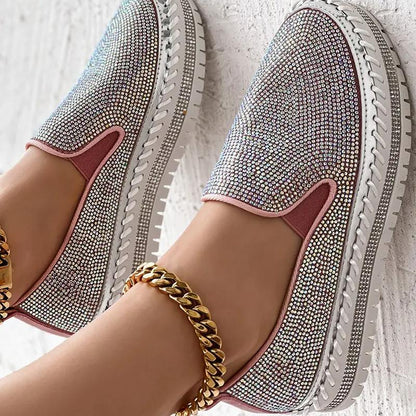 Rhinestone Platform Loafers - allsose