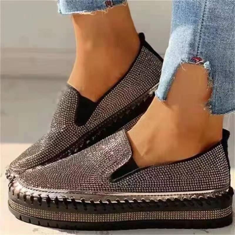 Rhinestone Platform Loafers - allsose