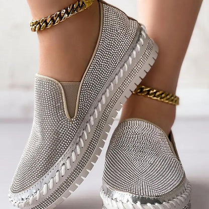 Rhinestone Platform Loafers - allsose