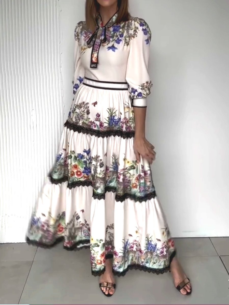 Romantic Floral Maxi Dress - allsose