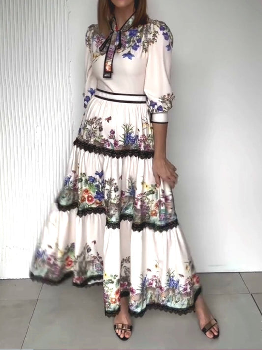 Romantic Floral Maxi Dress - allsose